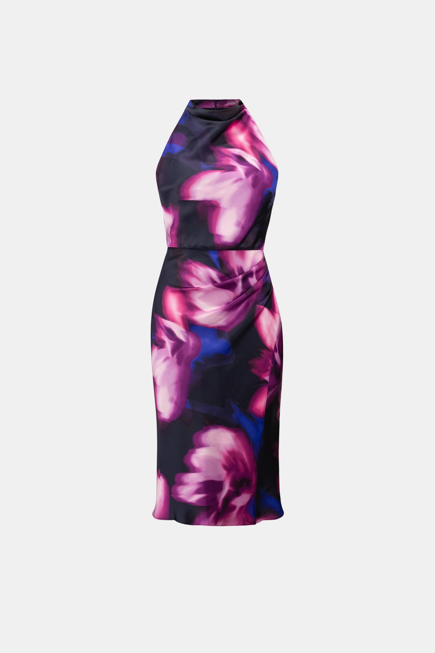 Floral Print Satin Halter Neck Dress