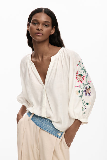 Embroidered Floral Sleeve Blouse