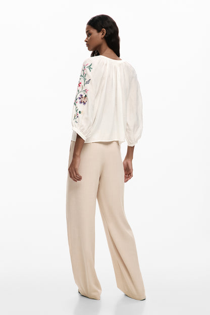 Embroidered Floral Sleeve Blouse