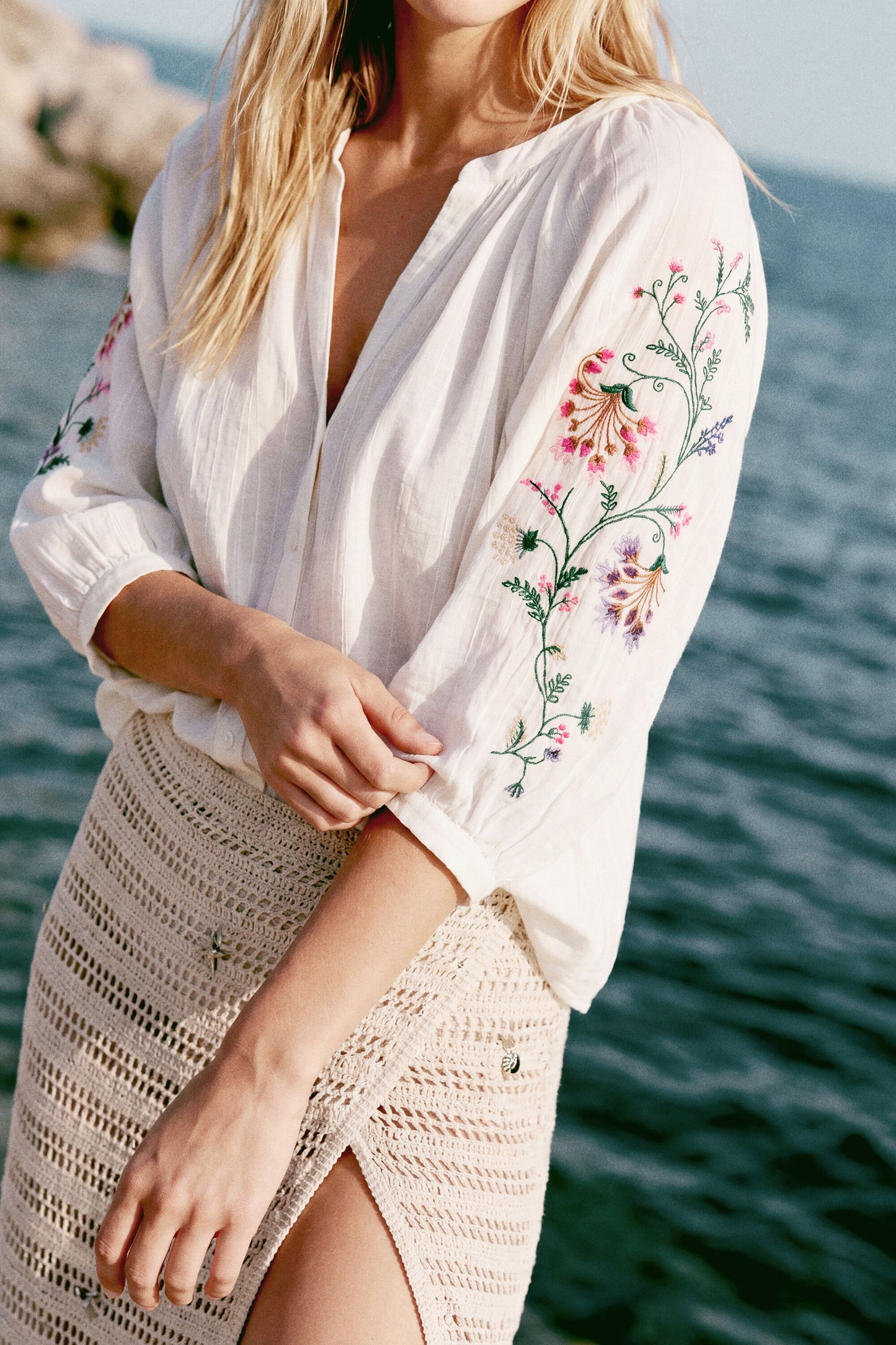 Embroidered Floral Sleeve Blouse