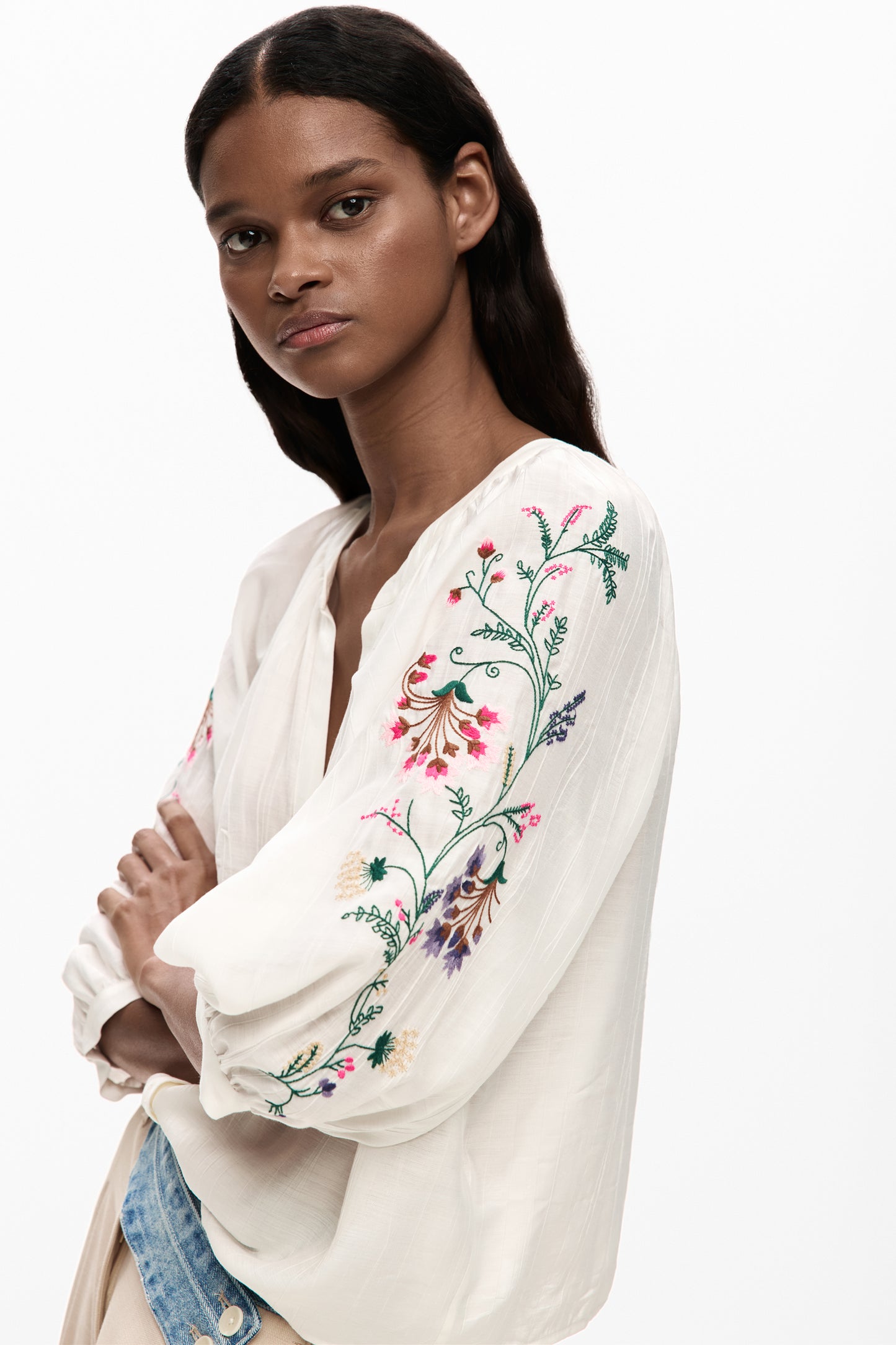 Embroidered Floral Sleeve Blouse