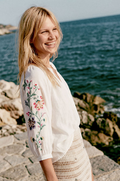 Embroidered Floral Sleeve Blouse