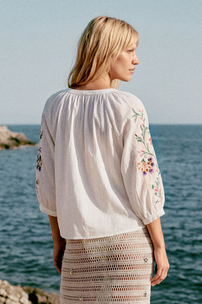 Embroidered Floral Sleeve Blouse