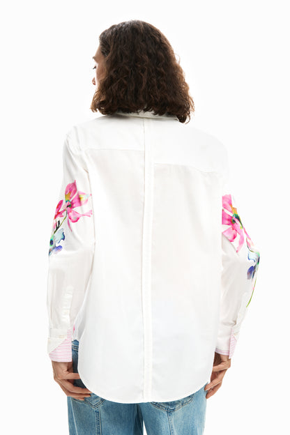 Pleated Long Sleeve Floral Shirt