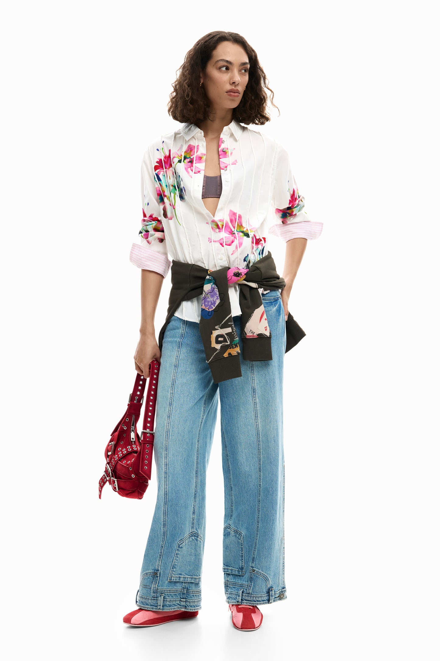 Pleated Long Sleeve Floral Shirt