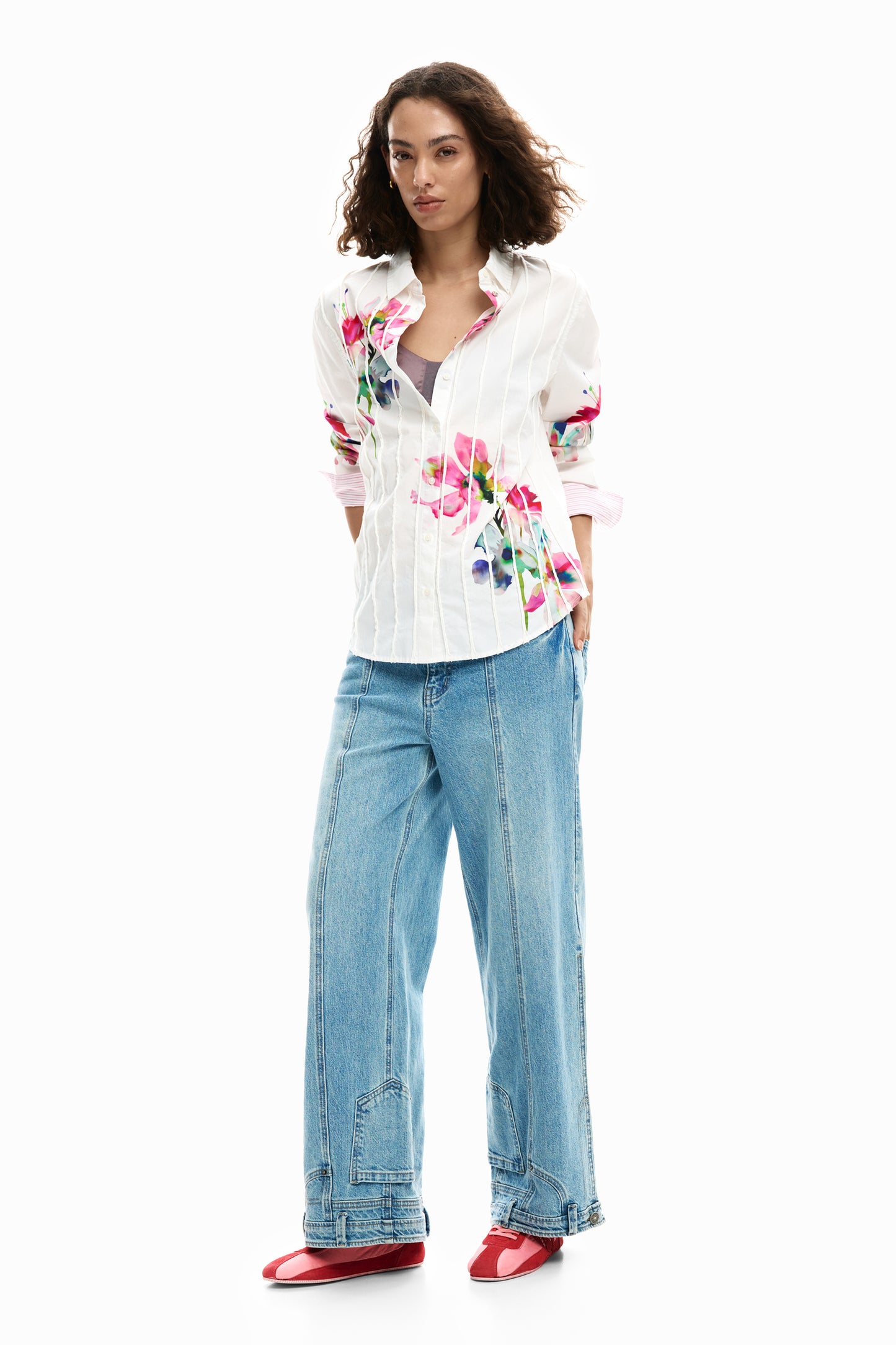 Pleated Long Sleeve Floral Shirt
