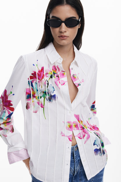 Pleated Long Sleeve Floral Shirt