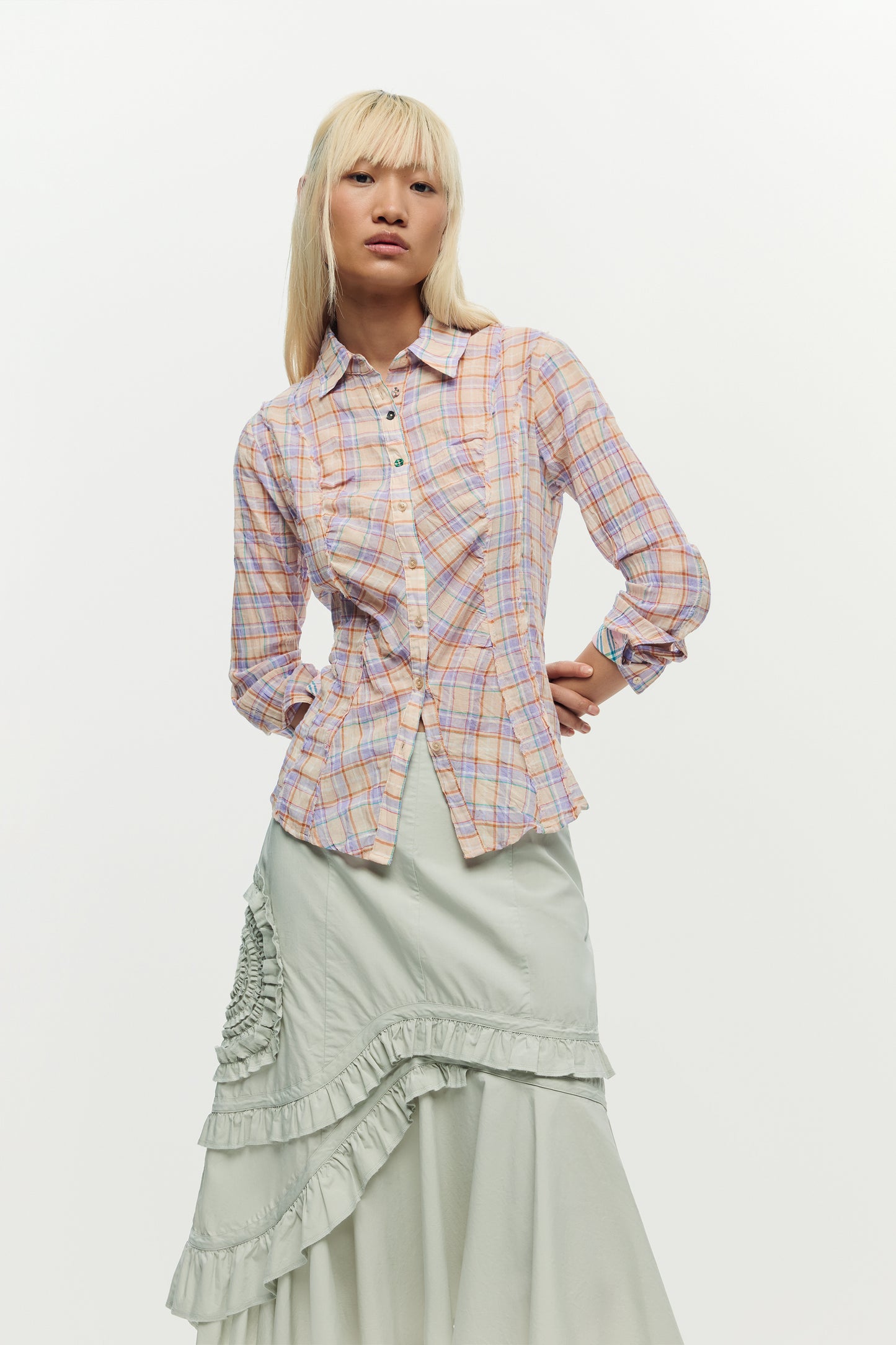 Plaid Gathered Shirt