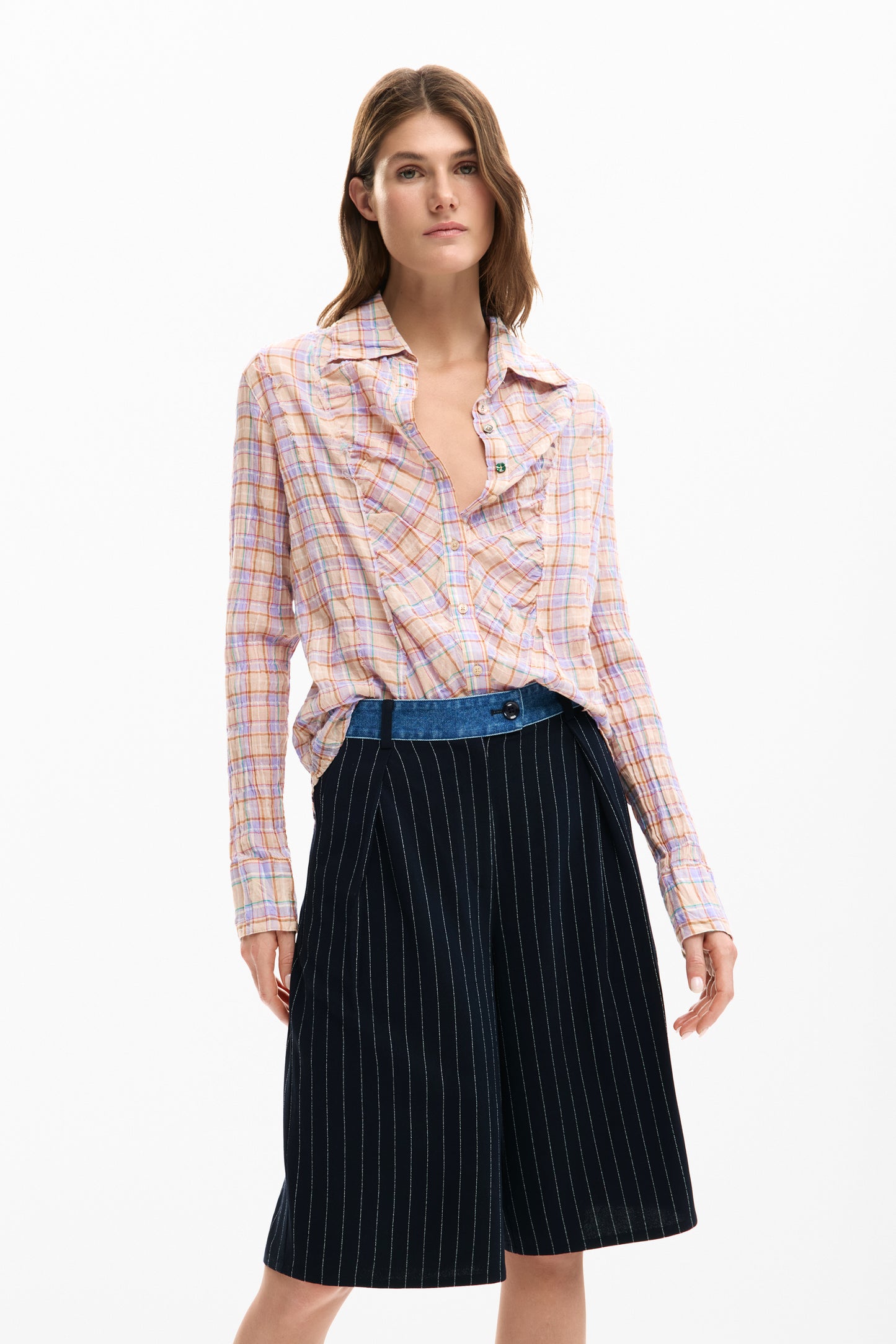 Plaid Gathered Shirt