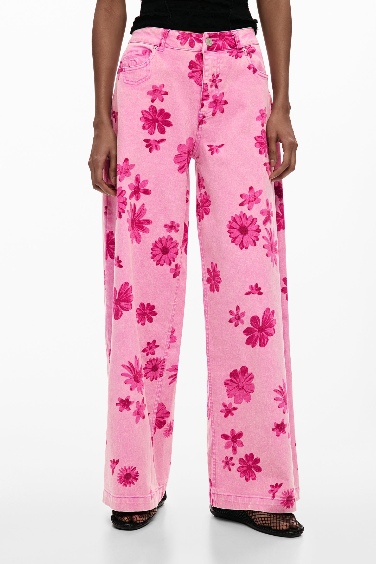 Wide Leg Pink Floral Jean
