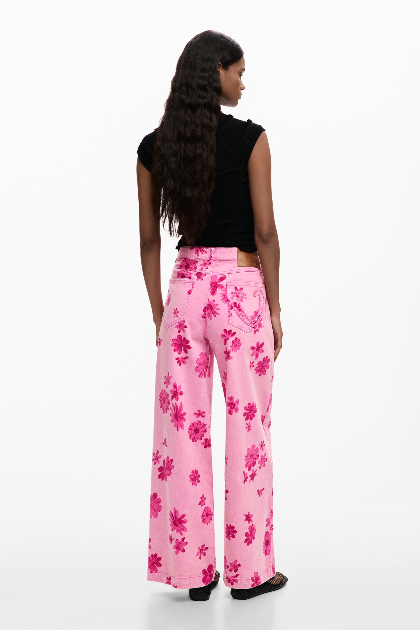 Wide Leg Pink Floral Jean