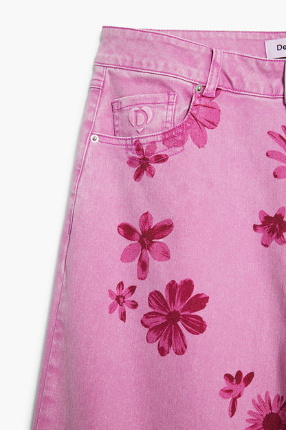 Wide Leg Pink Floral Jean