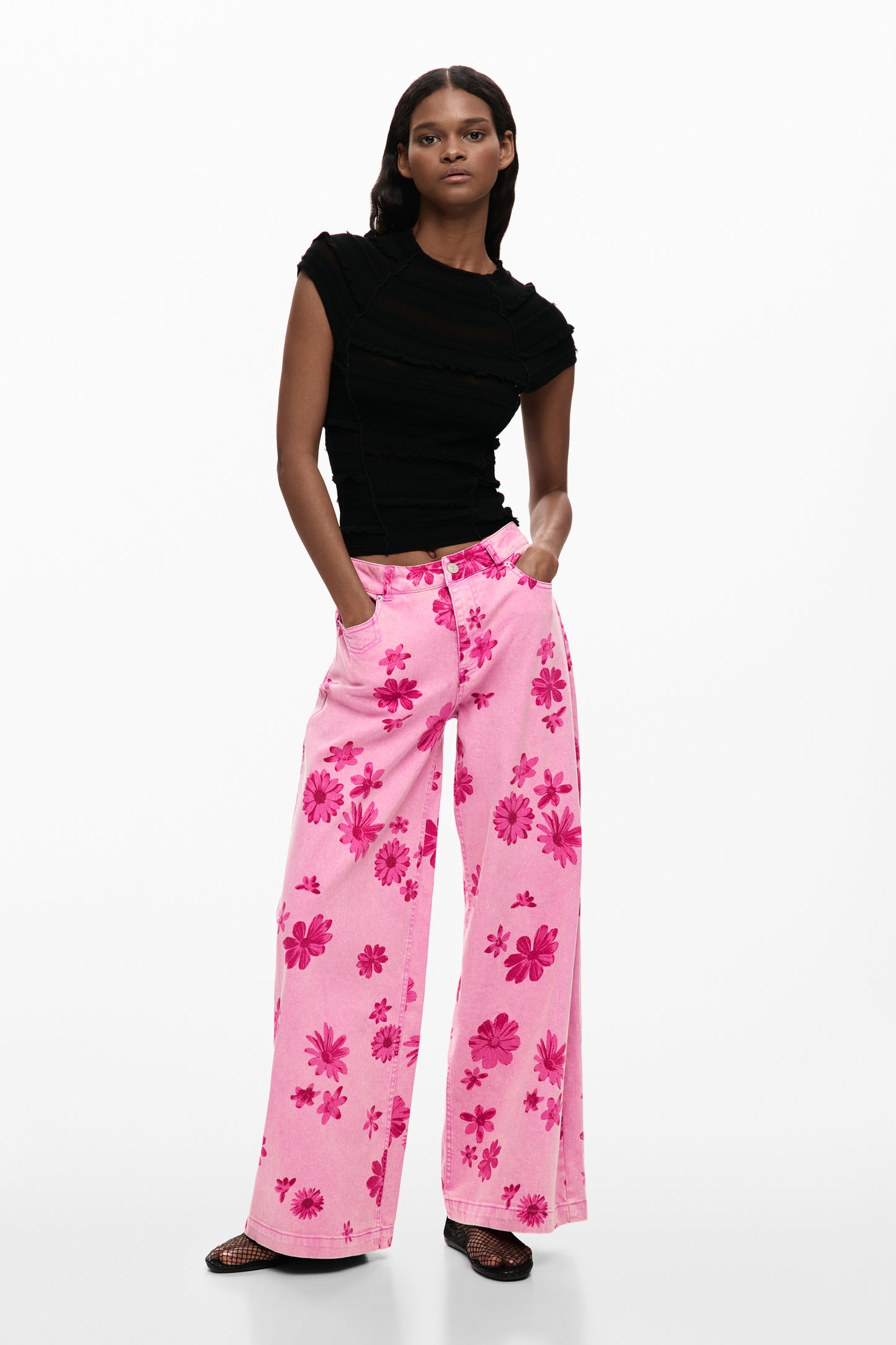 Wide Leg Pink Floral Jean