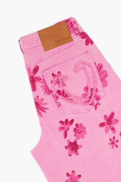 Wide Leg Pink Floral Jean