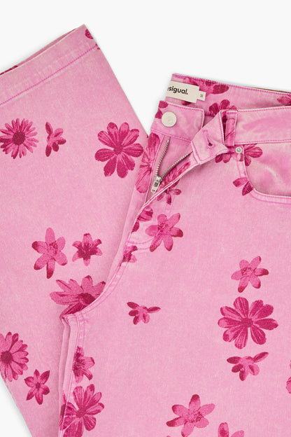 Wide Leg Pink Floral Jean