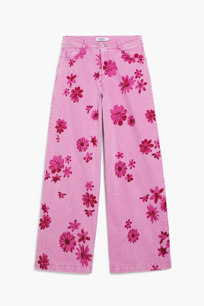 Wide Leg Pink Floral Jean
