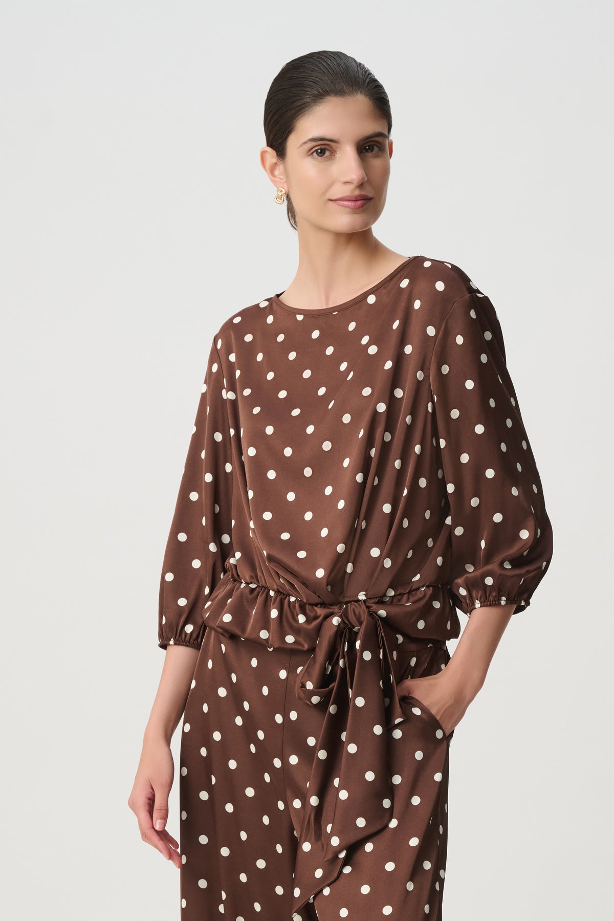 Recycled Satin Dot Print Hip Tie Top