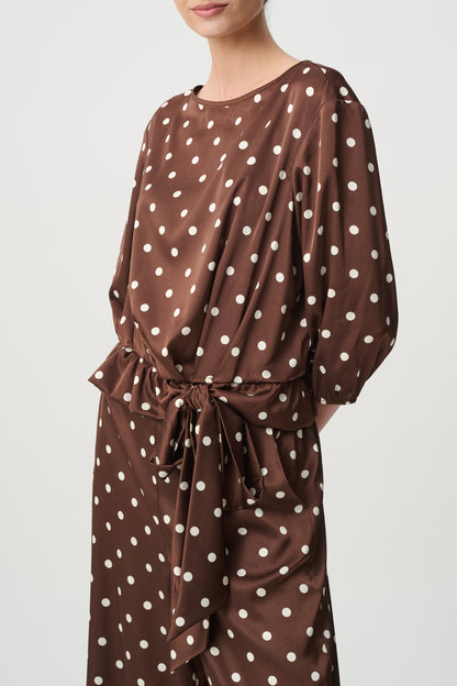 Recycled Satin Dot Print Hip Tie Top