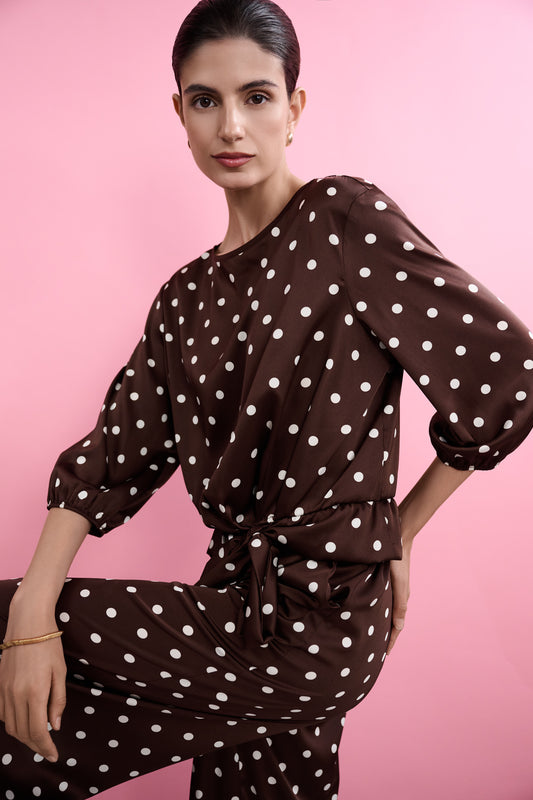 Recycled Satin Dot Print Hip Tie Top
