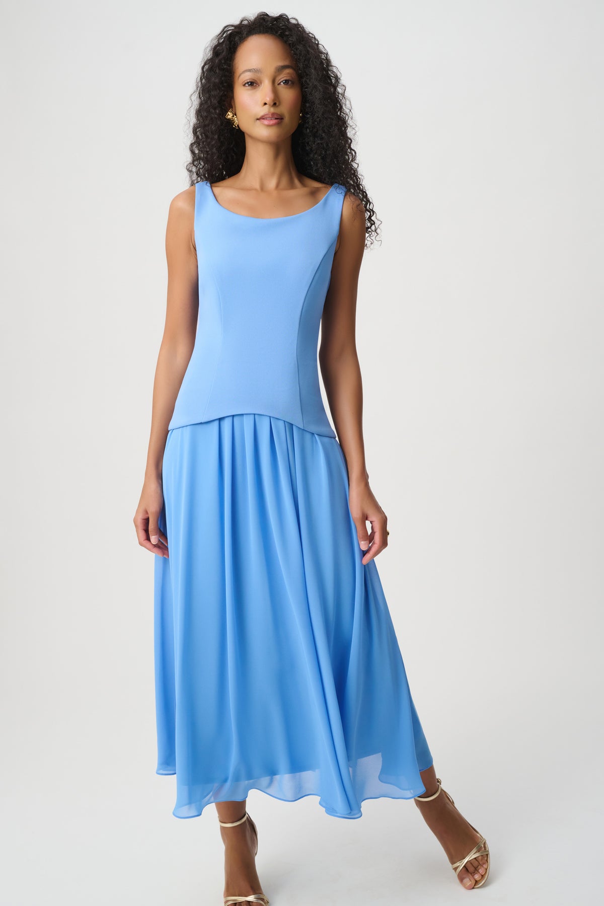Drop Waist Chiffon Midi Dress