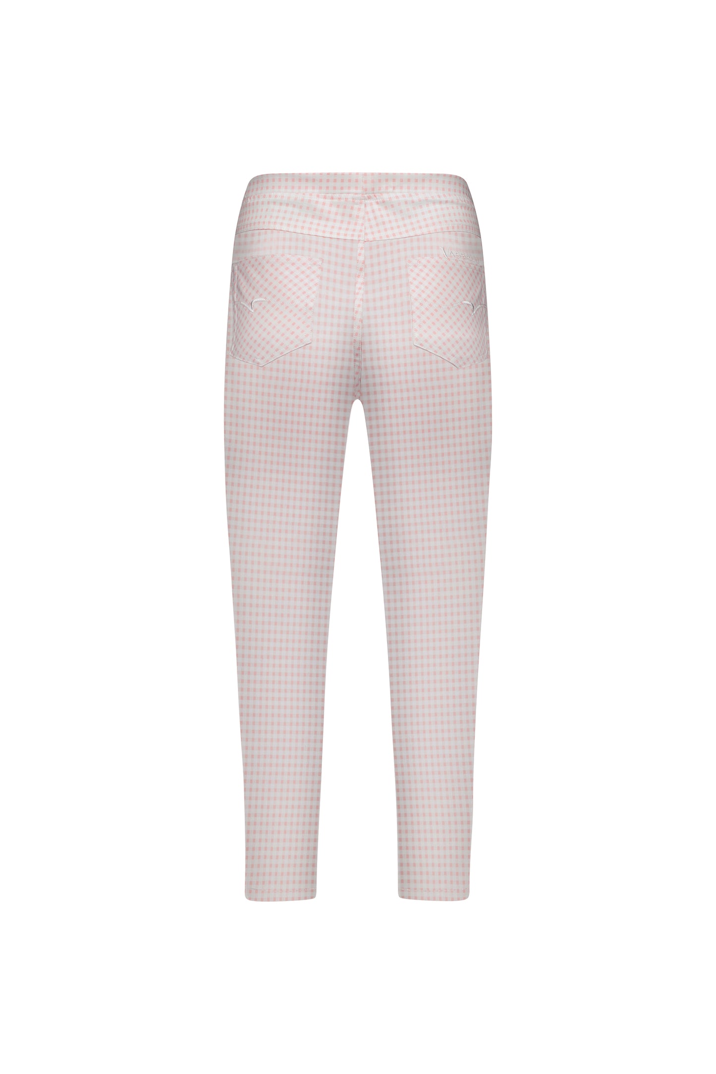 Pink Gingham Printed Skinny Leg 7/8 Length Lightweight Pull On