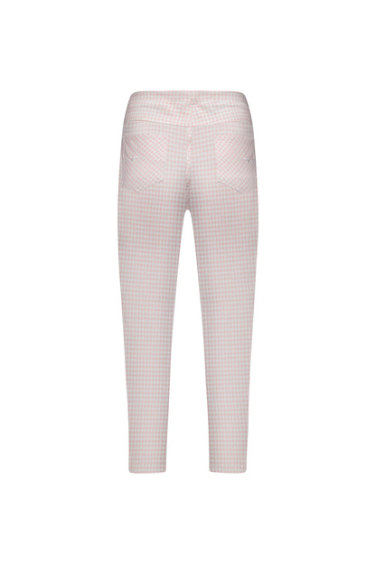 Pink Gingham Printed Skinny Leg 7/8 Length Lightweight Pull On