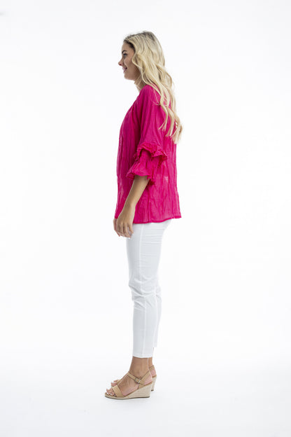 Essentials Cotton Gauze Frill Sleeve Top