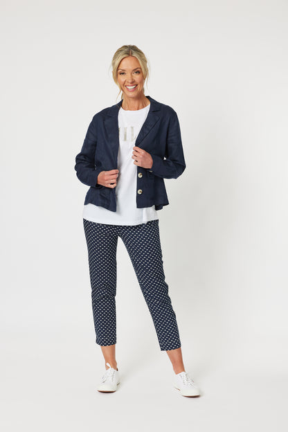 Danielle Cropped Linen Blazer - Navy