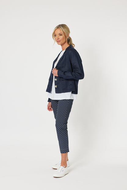 Danielle Cropped Linen Blazer - Navy