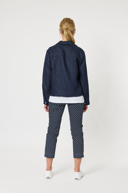 Danielle Cropped Linen Blazer - Navy