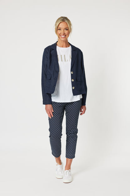 Danielle Cropped Linen Blazer - Navy