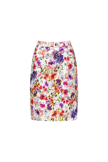 Burst Printed Lightweight Skirt with Centre Back Vent