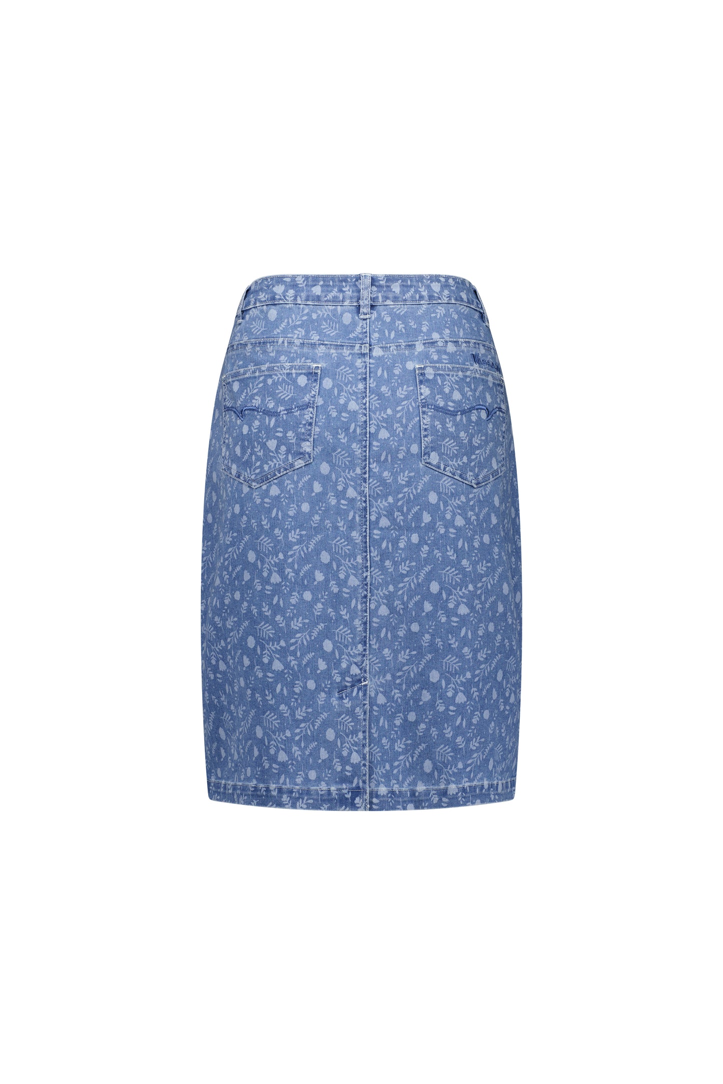 Ditsy Floral Printed Denim Skirt with Back Vent