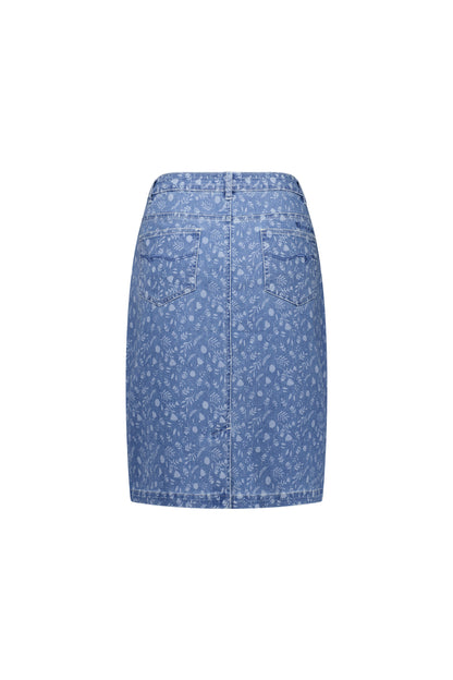 Ditsy Floral Printed Denim Skirt with Back Vent