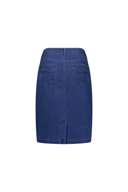 Garden Printed Denim Skirt with Back Vent