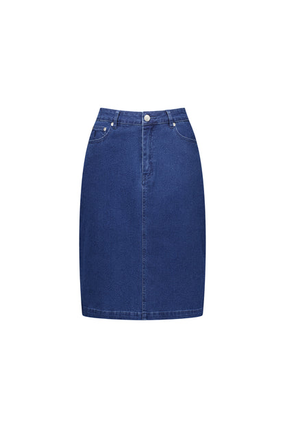 Garden Printed Denim Skirt with Back Vent