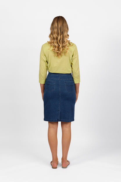 Garden Printed Denim Skirt with Back Vent