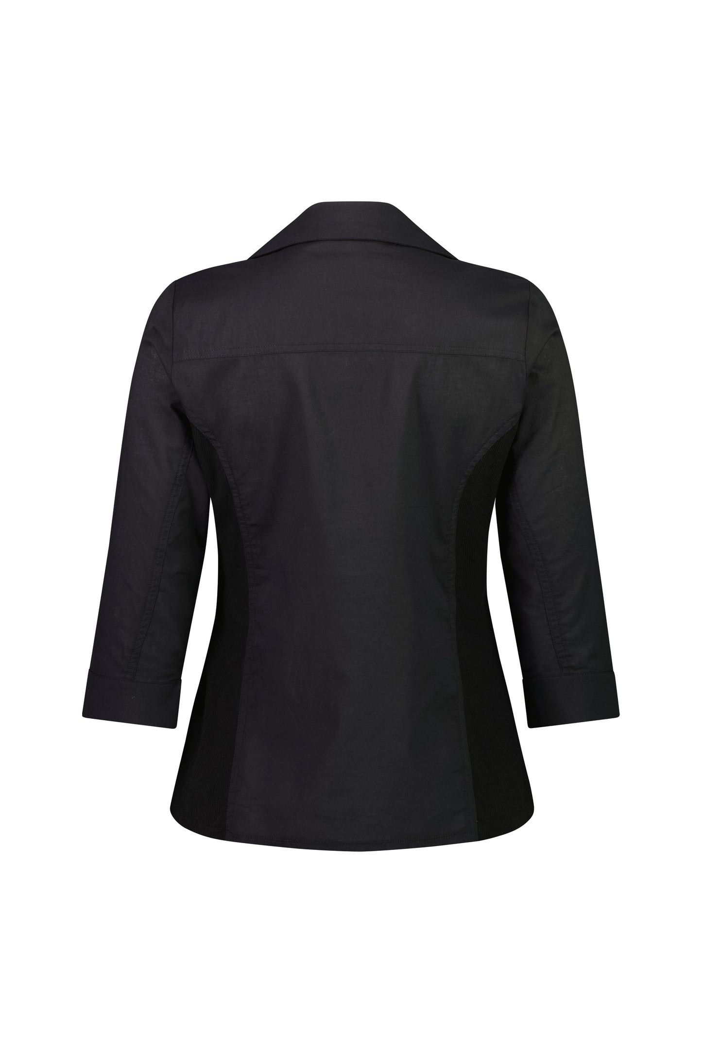 Black Plain Button Up Shirt with Rib Panels