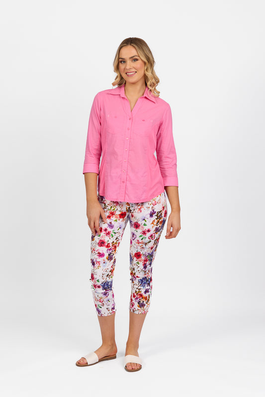 Flamingo Plain Button Up Shirt with Rib Panels