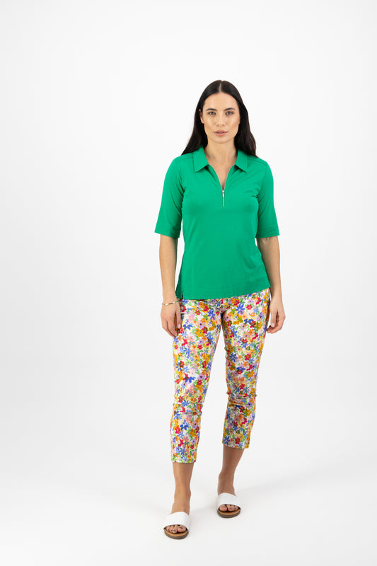 Kelly Green Zip Polo with Elbow Length Sleeve