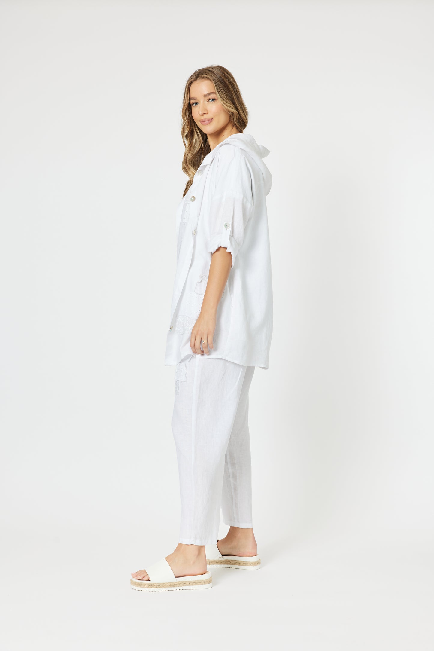 Hooded Linen Jacket - White