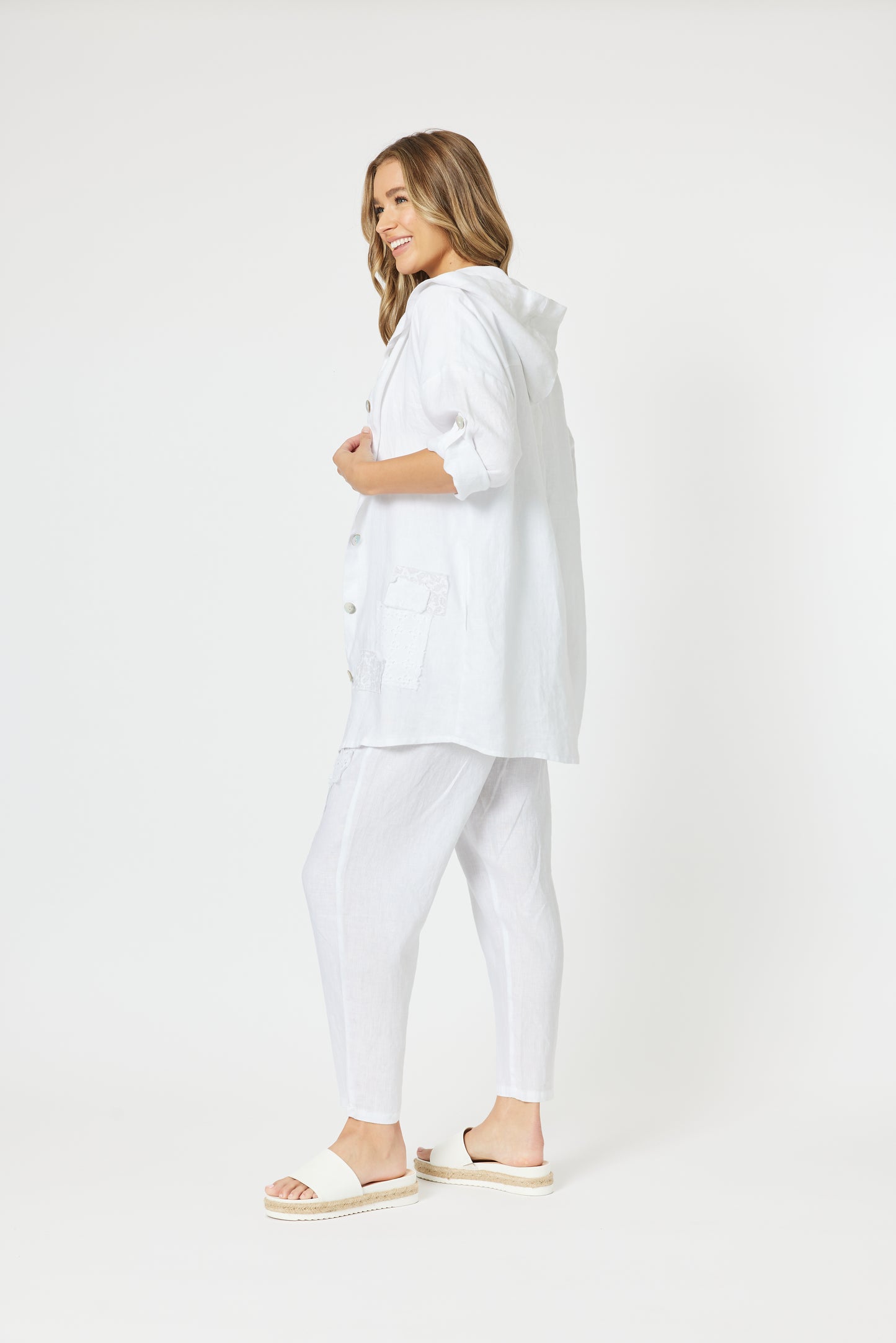 Hooded Linen Jacket - White