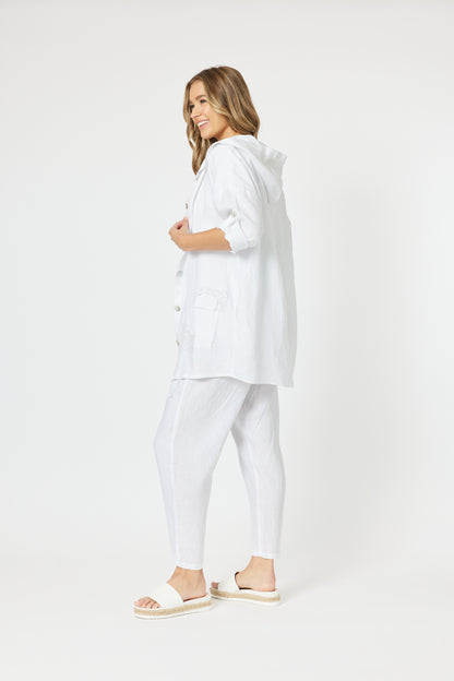 Hooded Linen Jacket - White