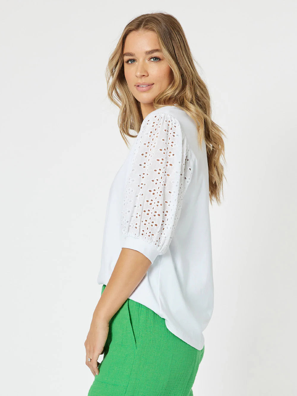 Kyla Lace Sleeve - Shirt - White