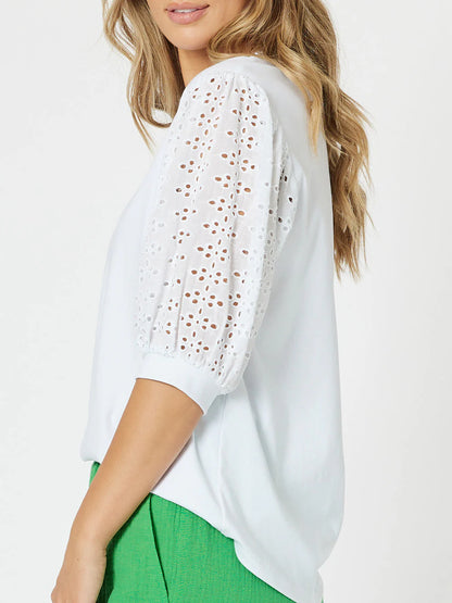 Kyla Lace Sleeve - Shirt - White