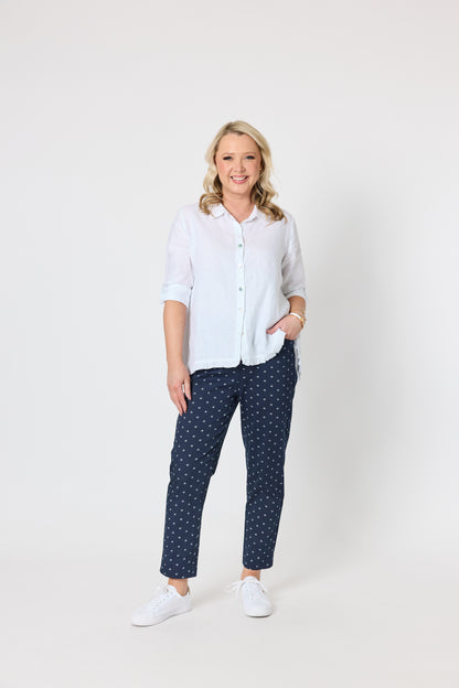 Tropez Slim Leg Print Pant - Navy/White