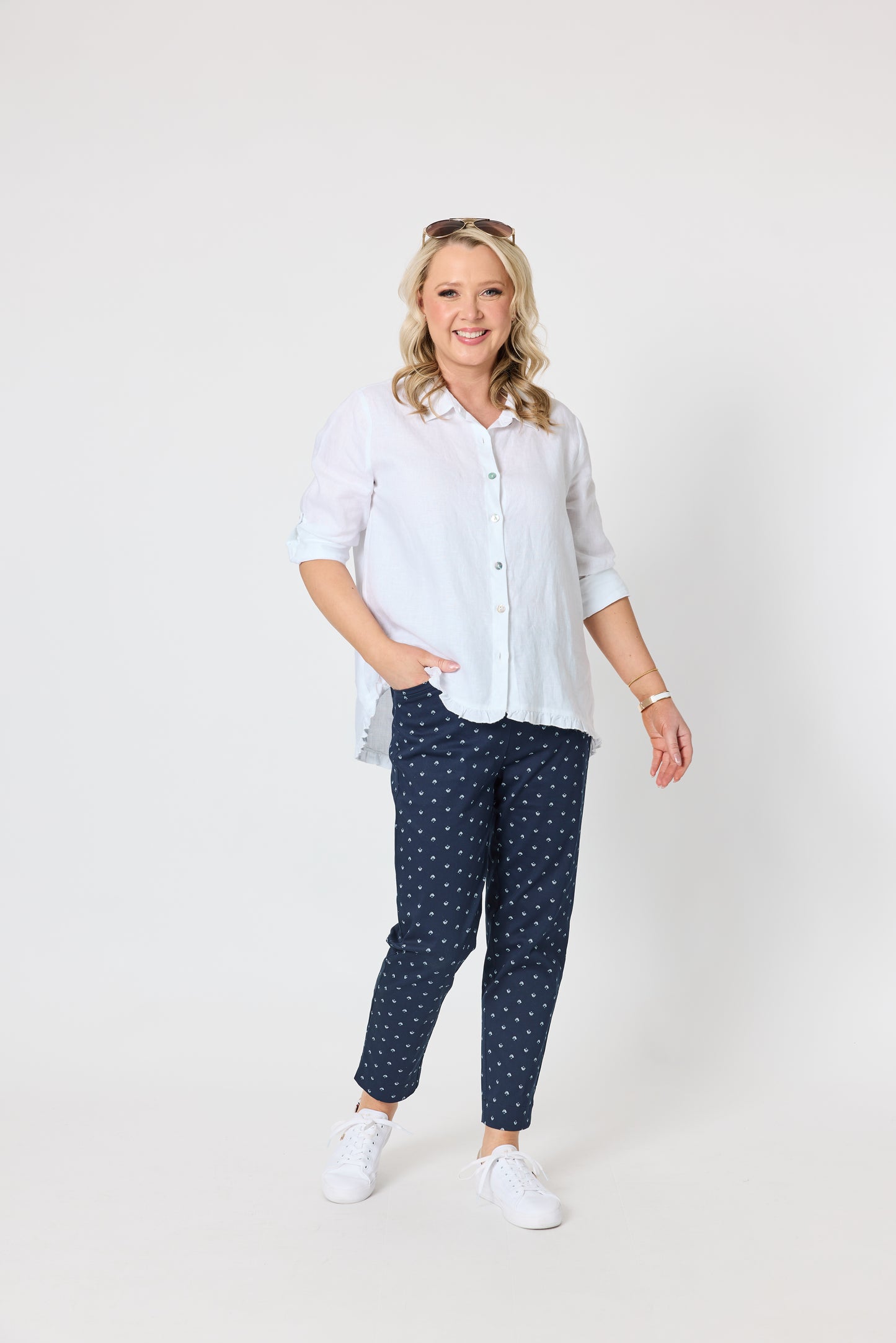 Tropez Slim Leg Print Pant - Navy/White
