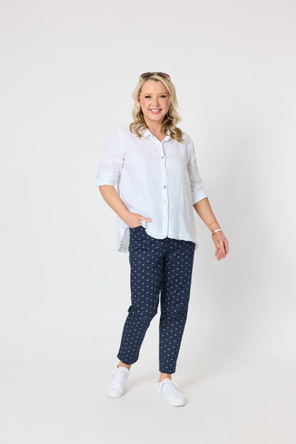 Tropez Slim Leg Print Pant - Navy/White