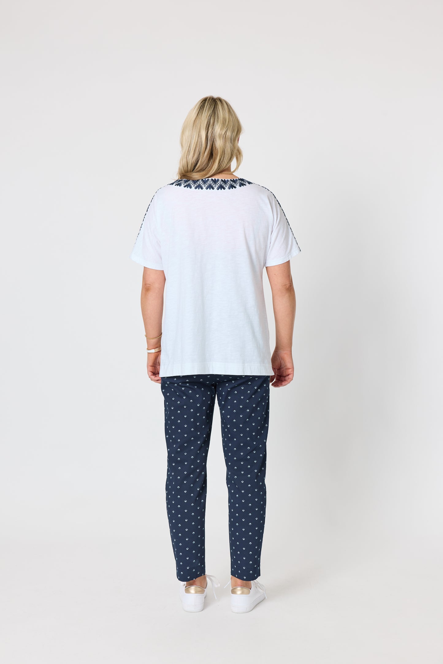 Tropez Slim Leg Print Pant - Navy/White