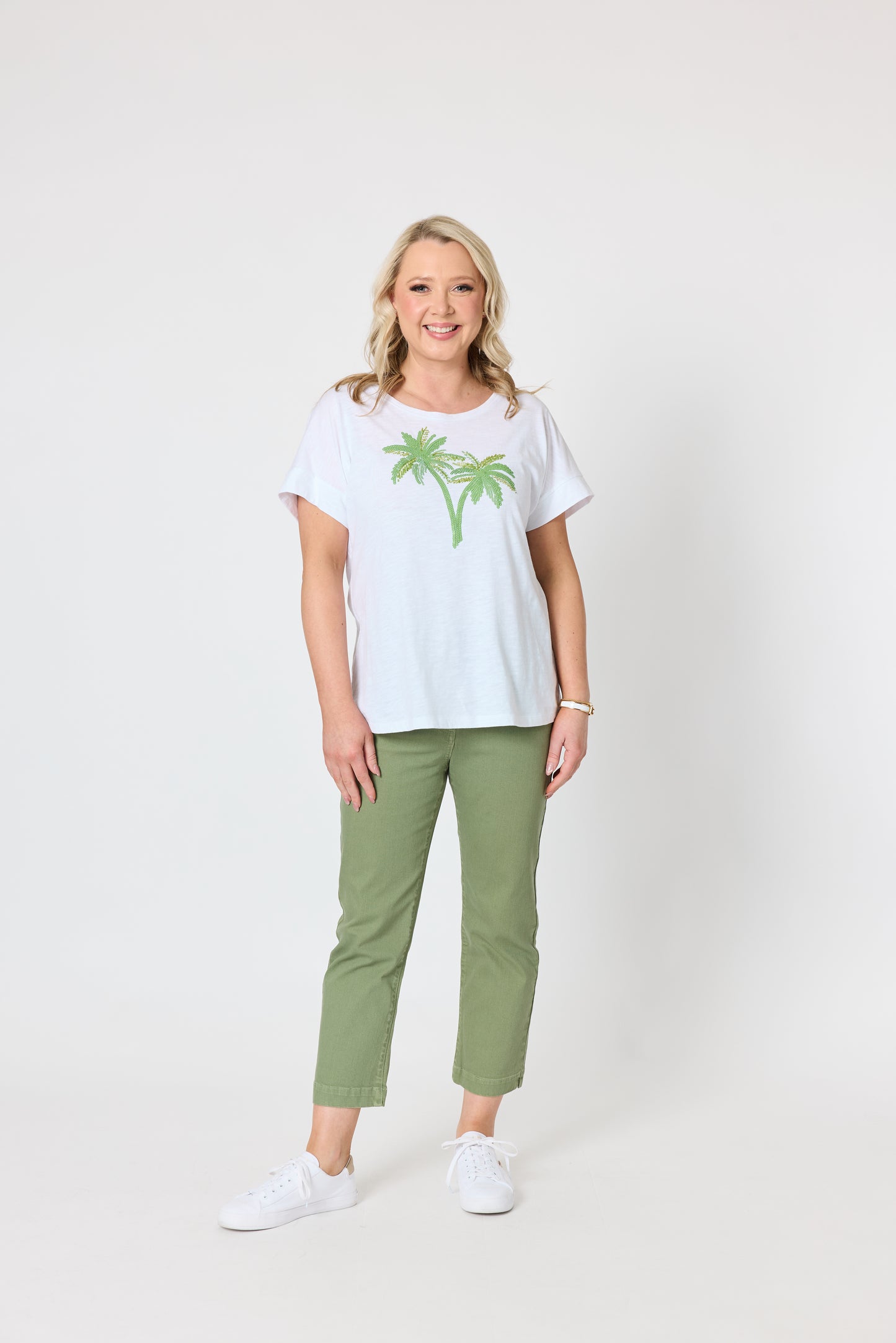 Oasis Palm Sequin T-shirt - White